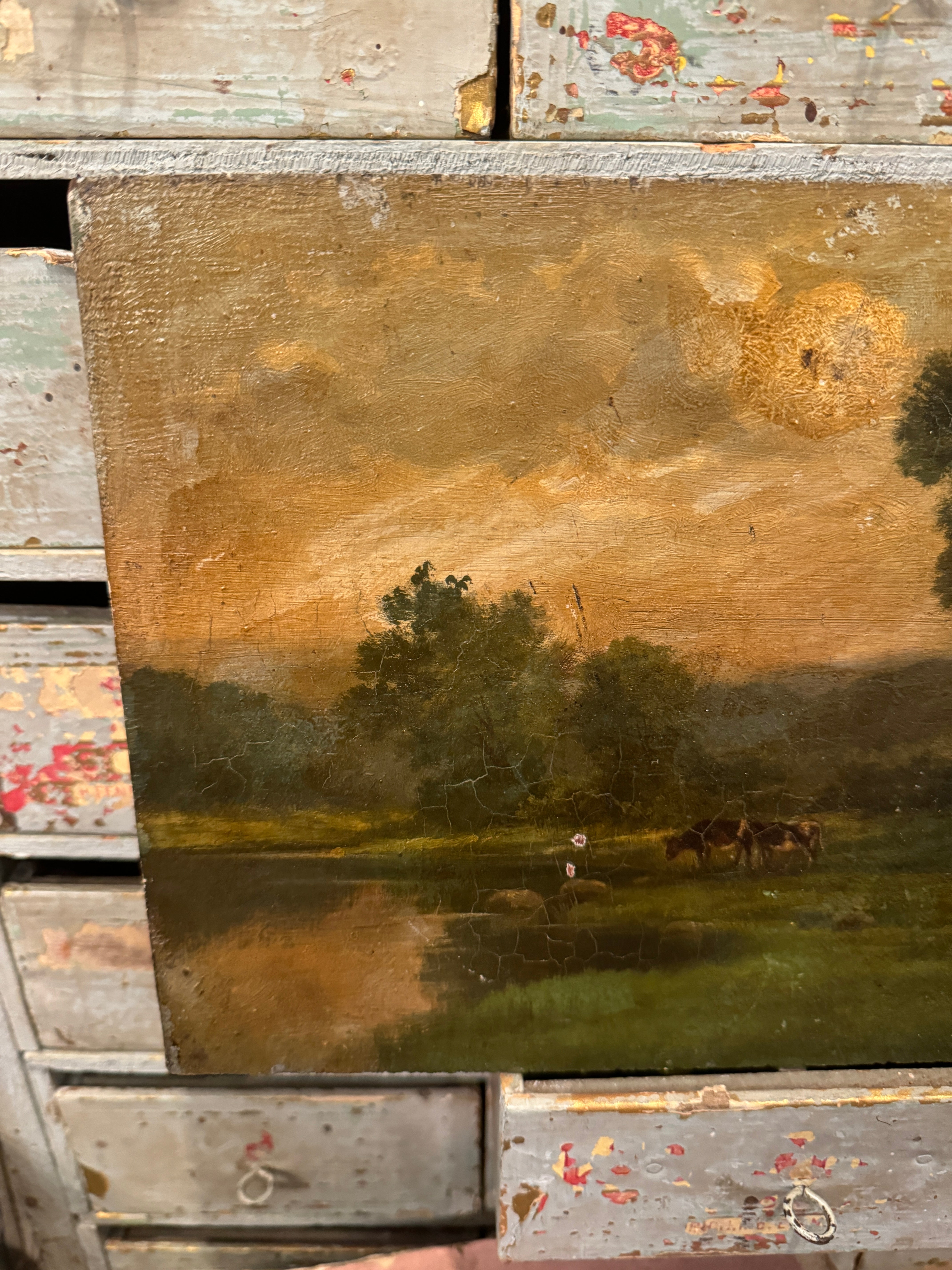 Beautiful Antique French Landscape and Lake Painting - Barbizon School