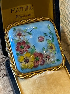 Antique Raised Enamel Brooch Signed M.L.