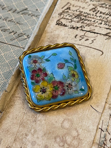 Antique Raised Enamel Brooch Signed M.L.