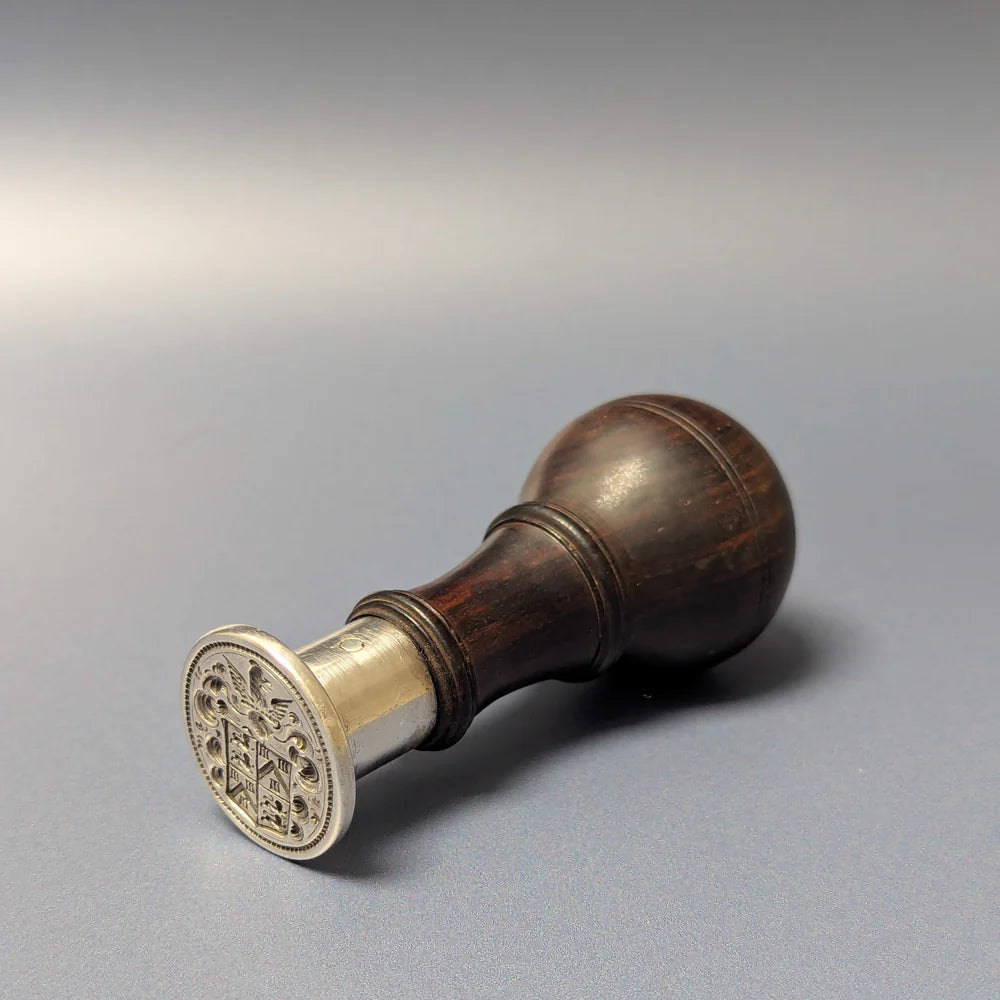 Fine 18th Century English Silver Lignum Vitae Armorial Desk Seal - Earl of Ducie