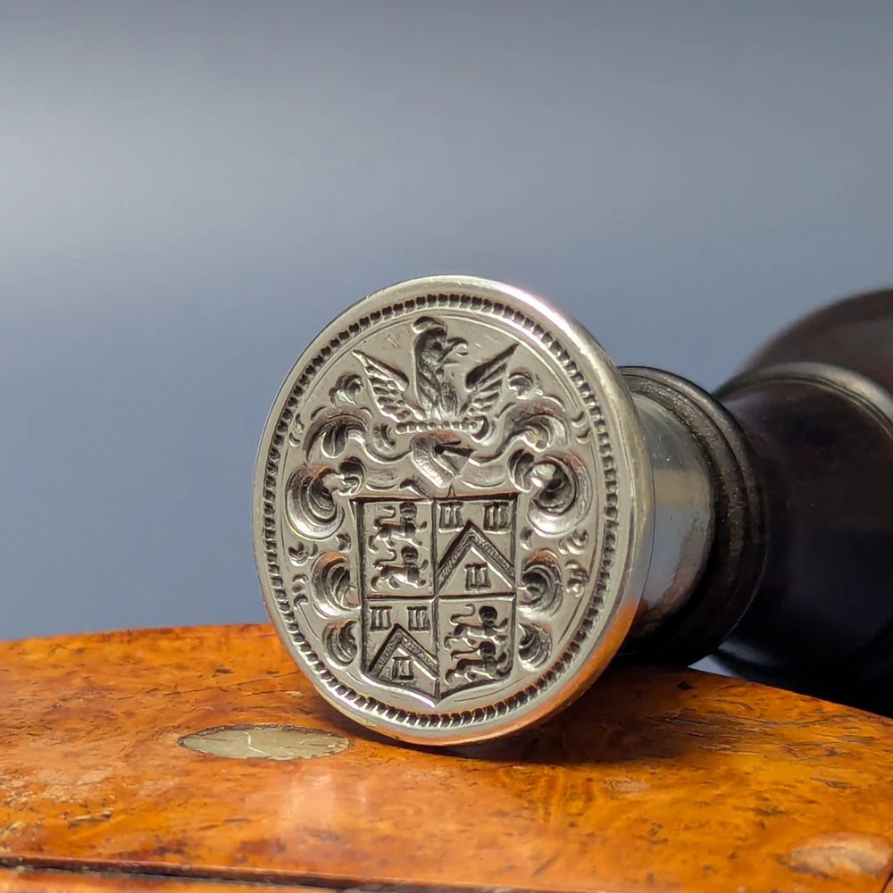 Fine 18th Century English Silver Lignum Vitae Armorial Desk Seal - Earl of Ducie