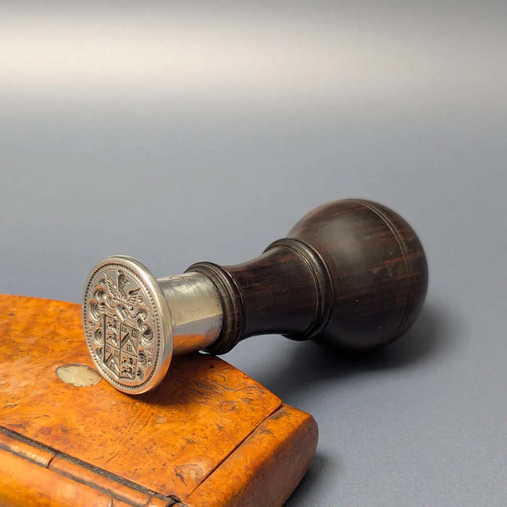 Fine 18th Century English Silver Lignum Vitae Armorial Desk Seal - Earl of Ducie