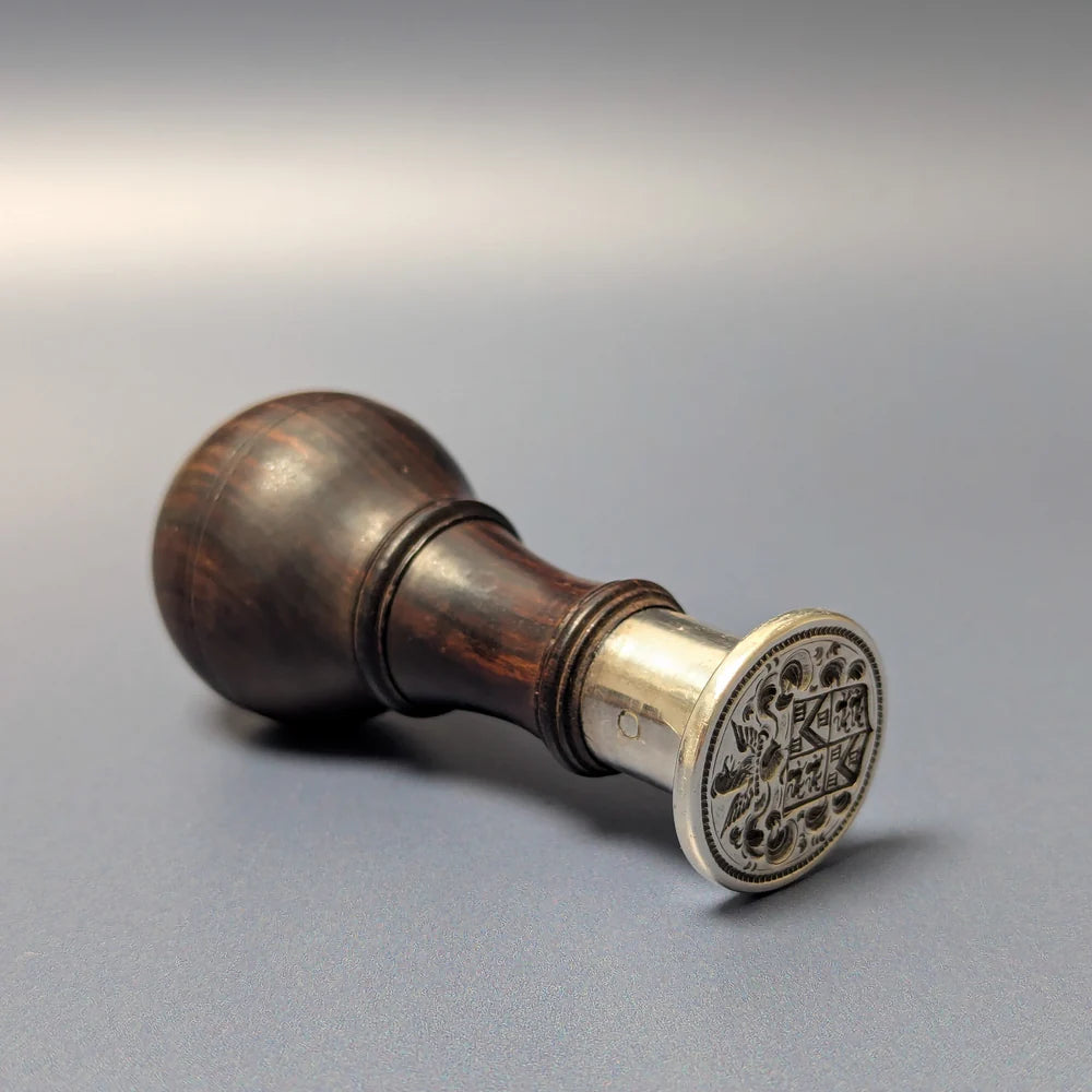 Fine 18th Century English Silver Lignum Vitae Armorial Desk Seal - Earl of Ducie