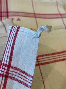 Antique Linen/Hemp Red Striped and Checked Torchon from the Farm Stitched FA