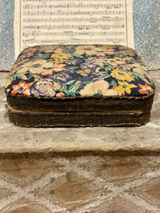 Antique 1800's  French Fabric Box with Metalic Gold Trim