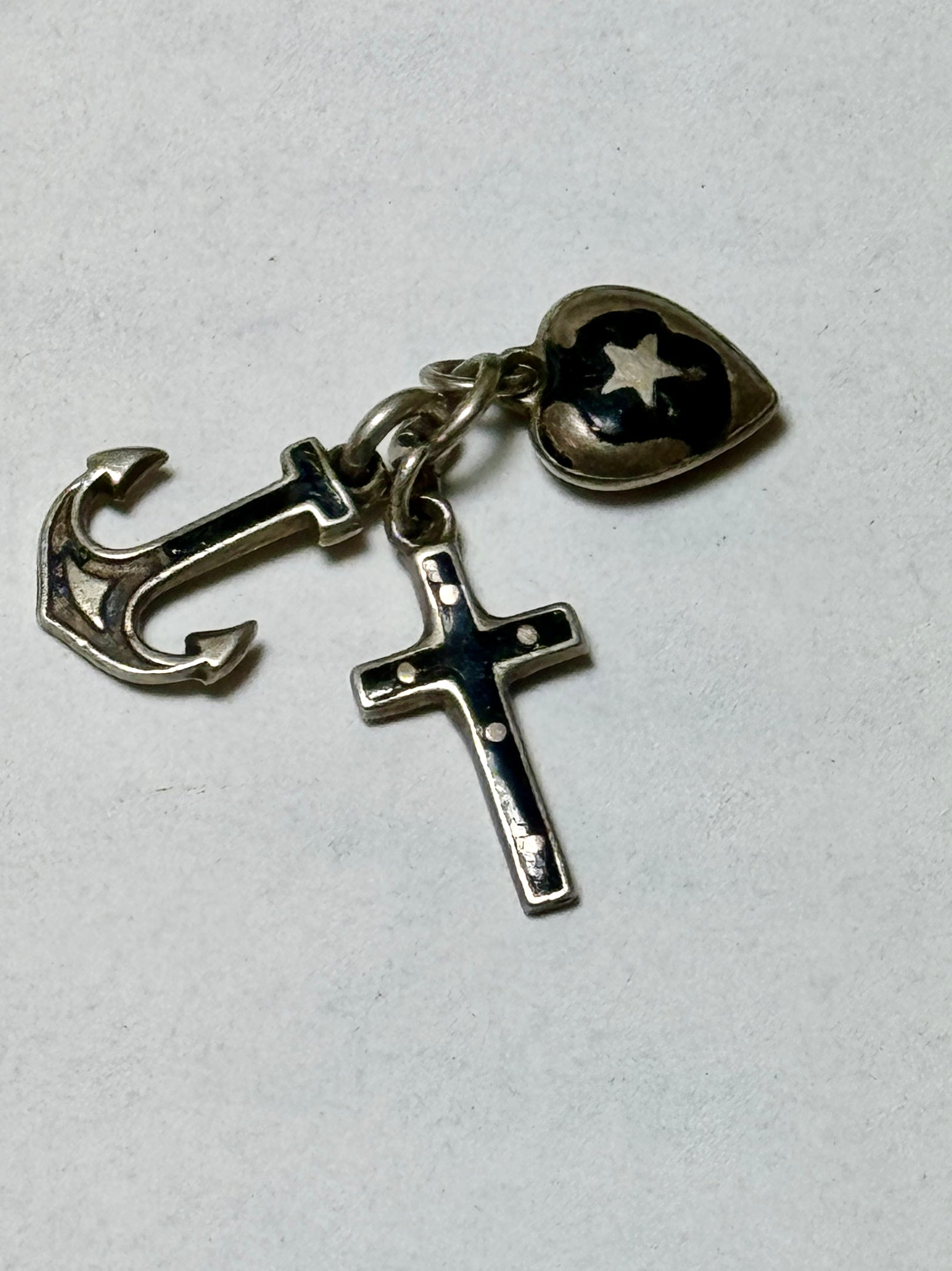 Antique Victorian Sterling and Enamel Faith, Hope & Charity FOB/Pendant