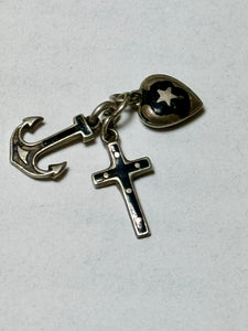 Antique Victorian Sterling and Enamel Faith, Hope & Charity FOB/Pendant