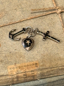 Antique Victorian Sterling and Enamel Faith, Hope & Charity FOB/Pendant
