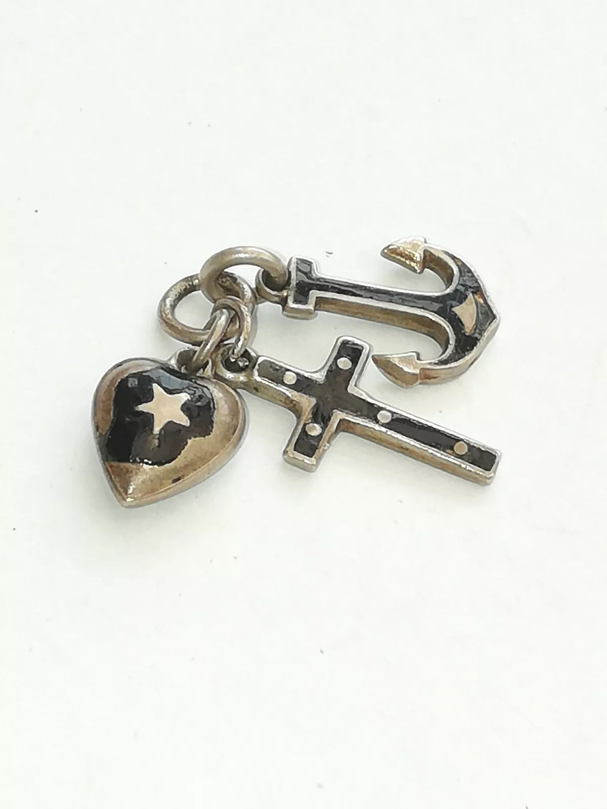 Antique Victorian Sterling and Enamel Faith, Hope & Charity FOB/Pendant