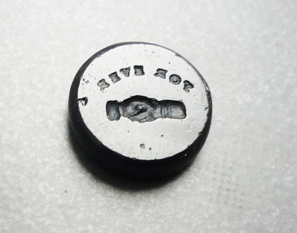 Victorian Black Glass Intaglio MOTTO "FOR EVER" seal