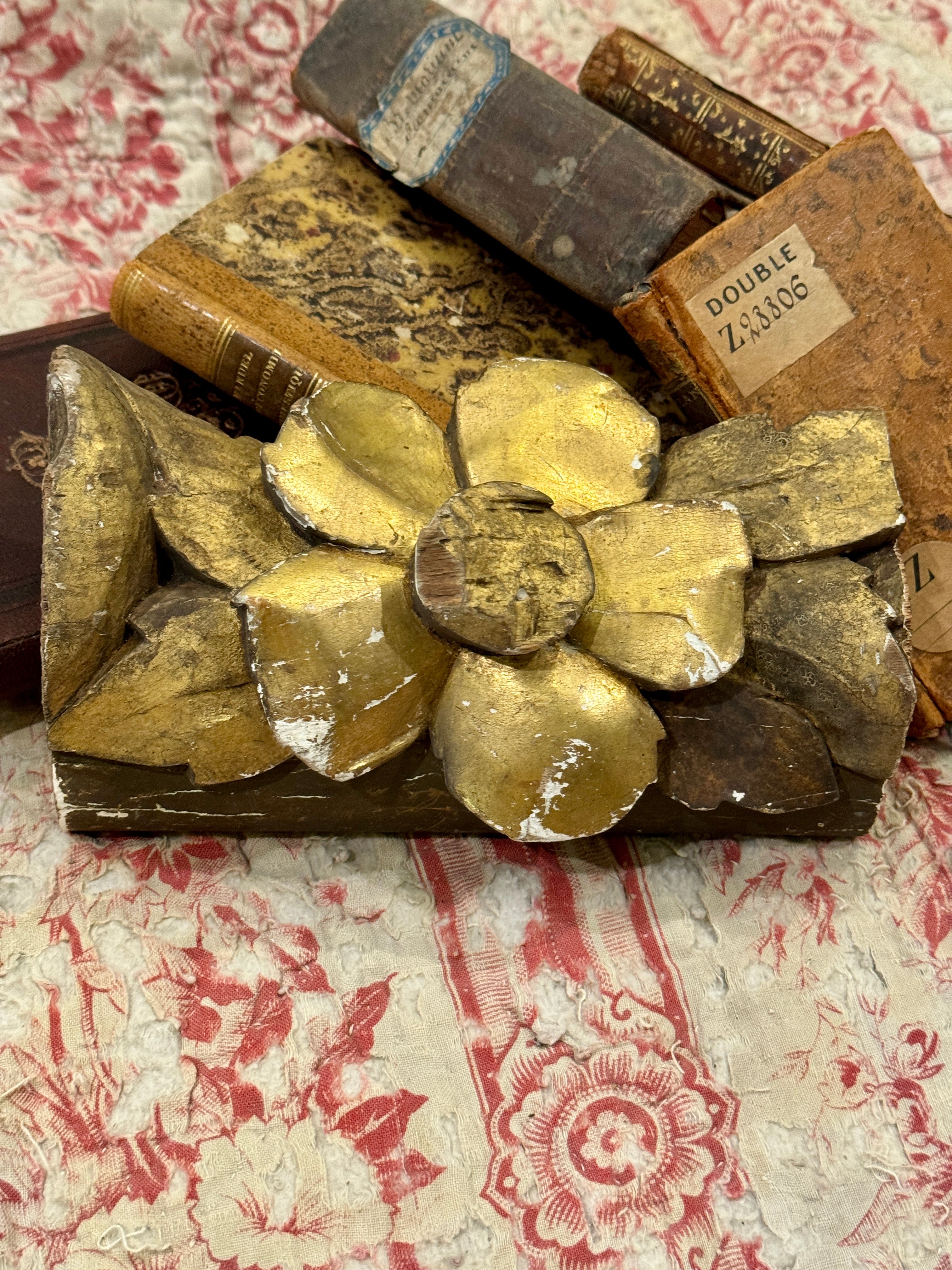 1800's French Gilt Wood Fragment with Floral
