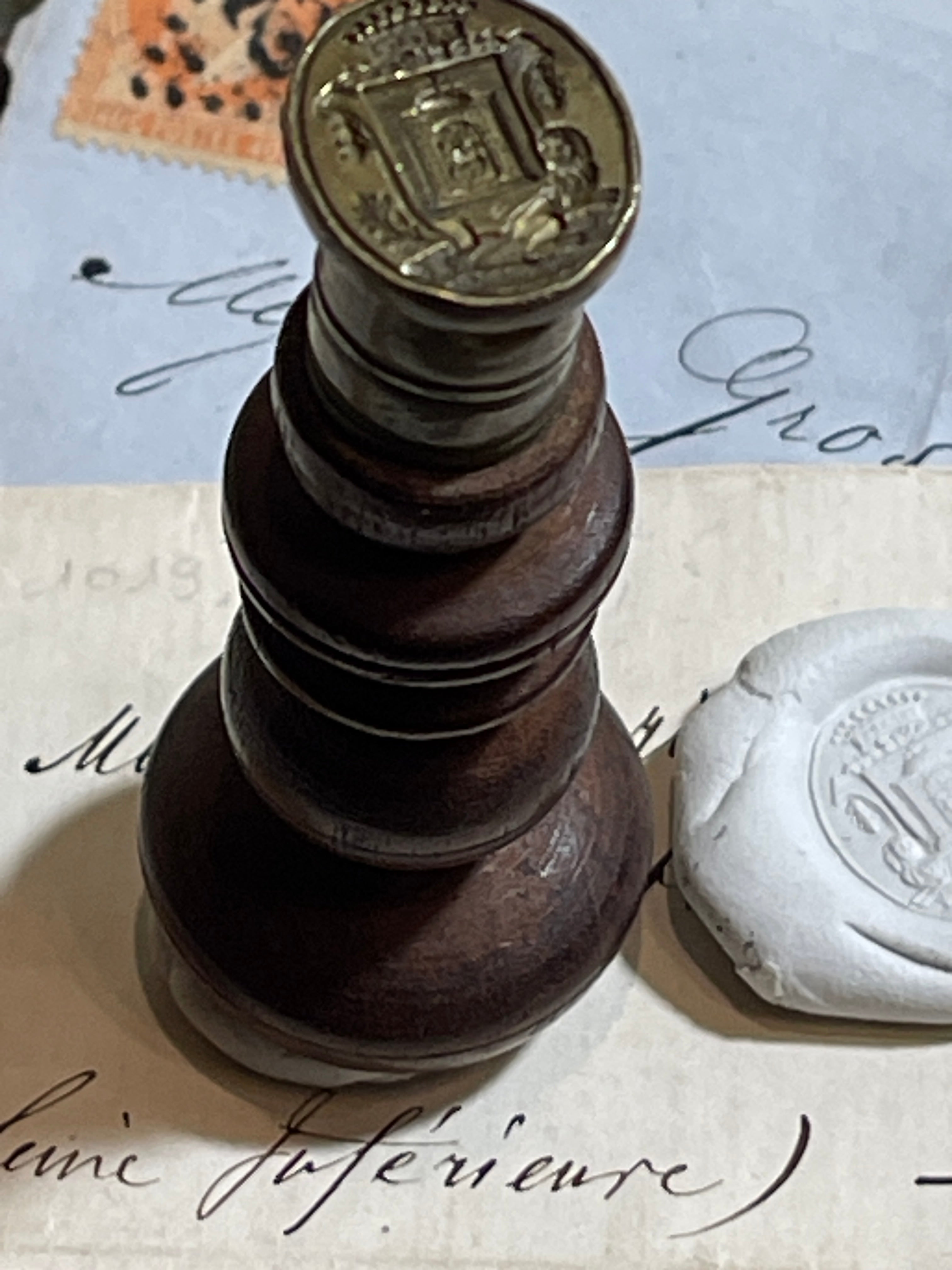 1700's Antique French Count Crown Coat of Arms Bronze Seal