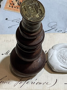 1700's Antique French Count Crown Coat of Arms Bronze Seal