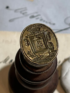 1700's Antique French Count Crown Coat of Arms Bronze Seal