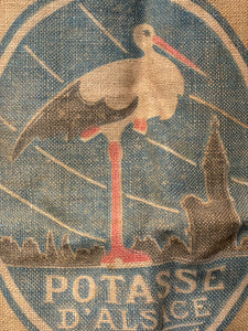 Antique 19th Century French Linen and Hemp Sack with Bird