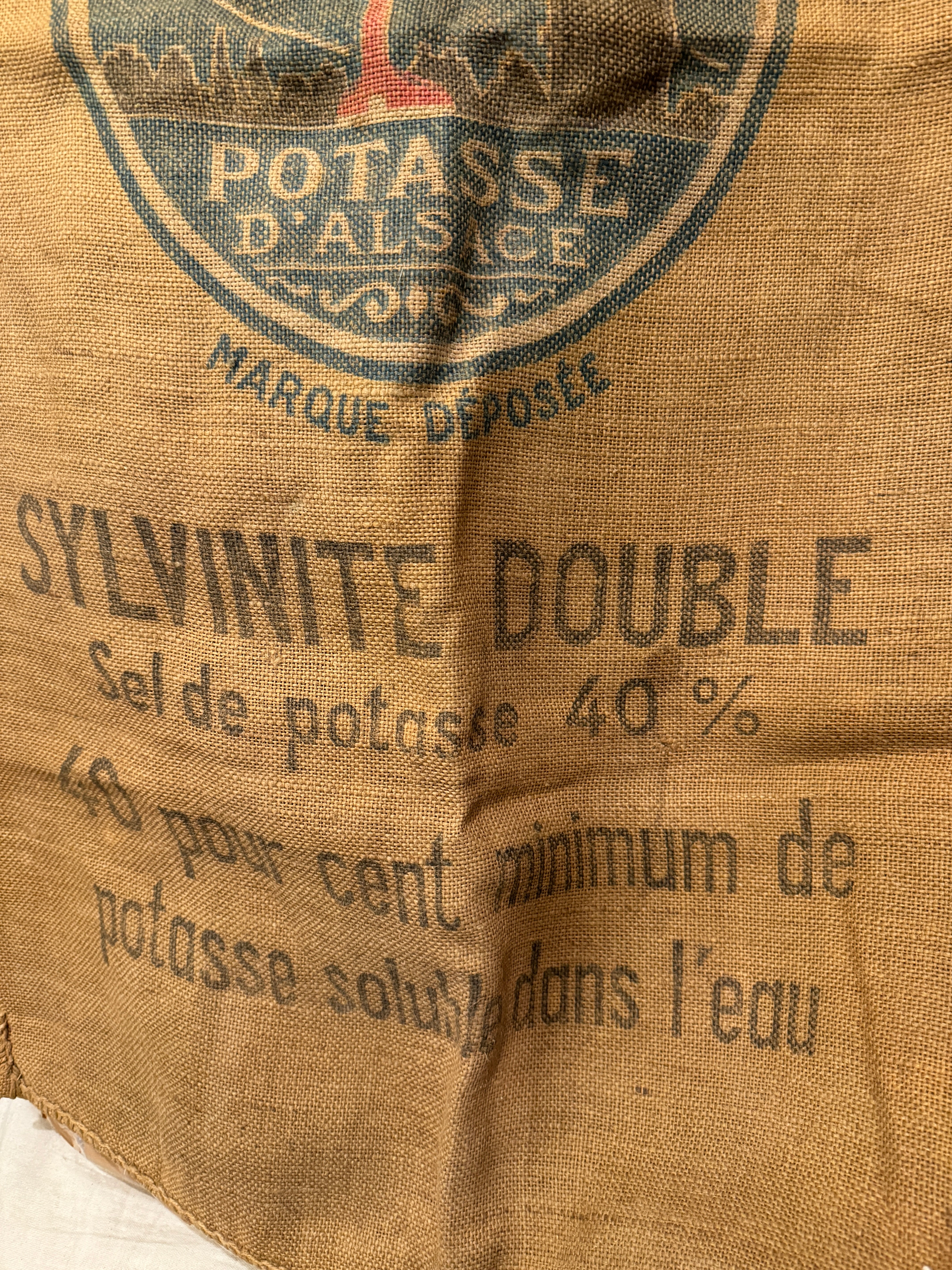 Antique 19th Century French Linen and Hemp Sack with Bird