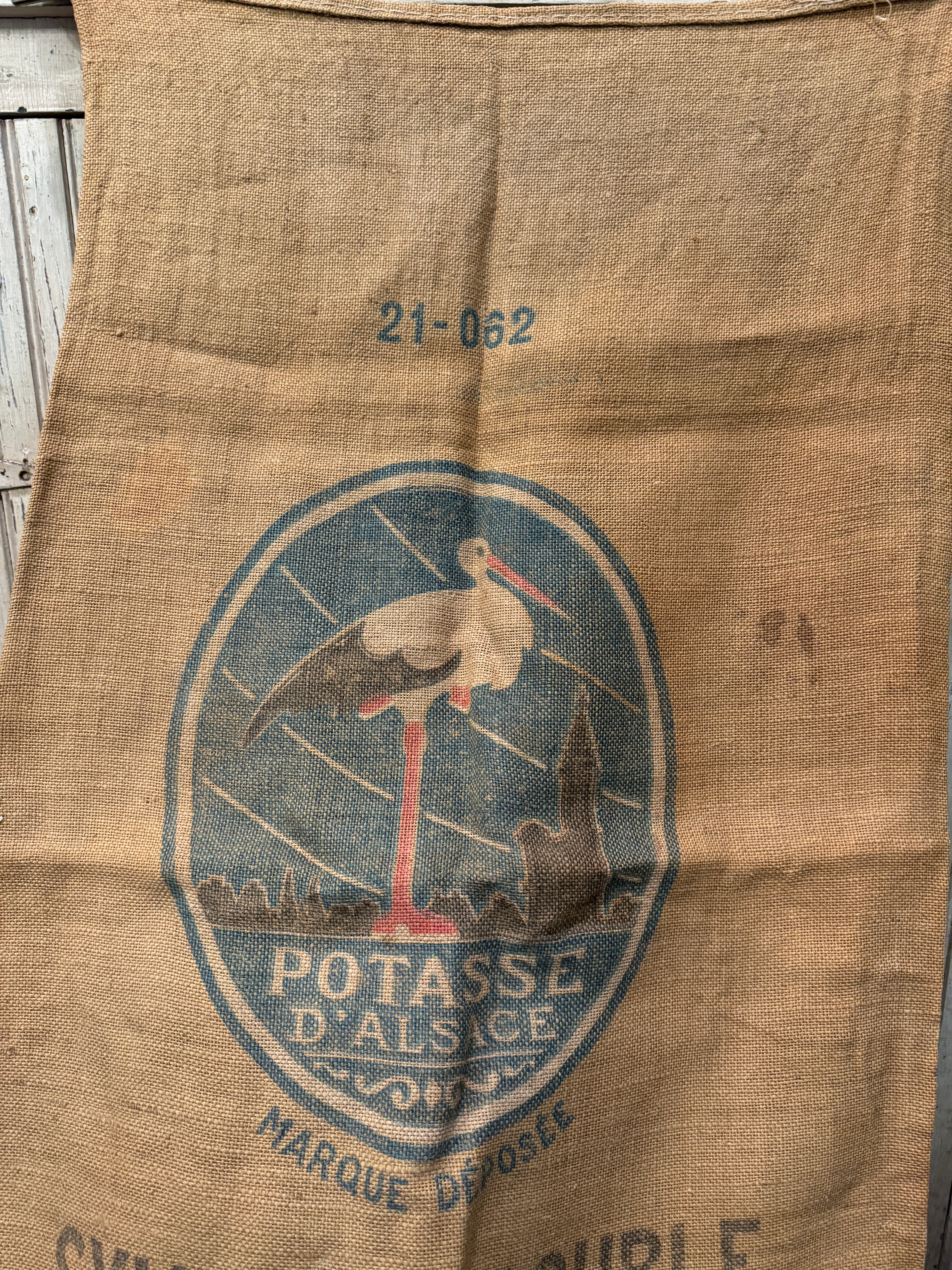 Antique 19th Century French Linen and Hemp Sack with Bird