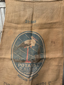 Antique 19th Century French Linen and Hemp Sack with Bird