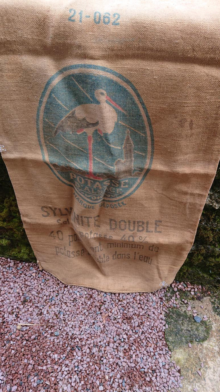 Antique 19th Century French Linen and Hemp Sack with Bird