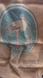 Antique 19th Century French Linen and Hemp Sack with Bird