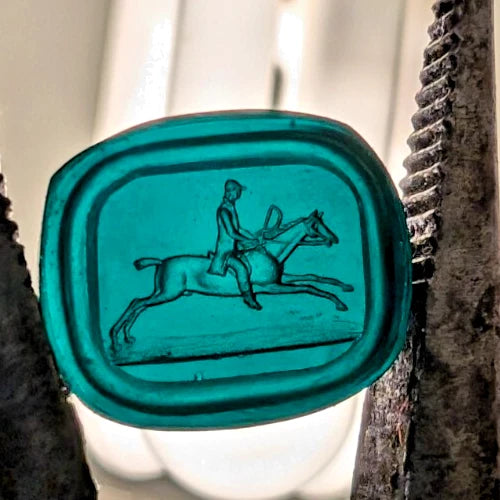 Lovely Green Jockey and Rider Glass Seal