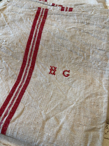 Antique Linen/Hemp Red Striped Torchon  - HG