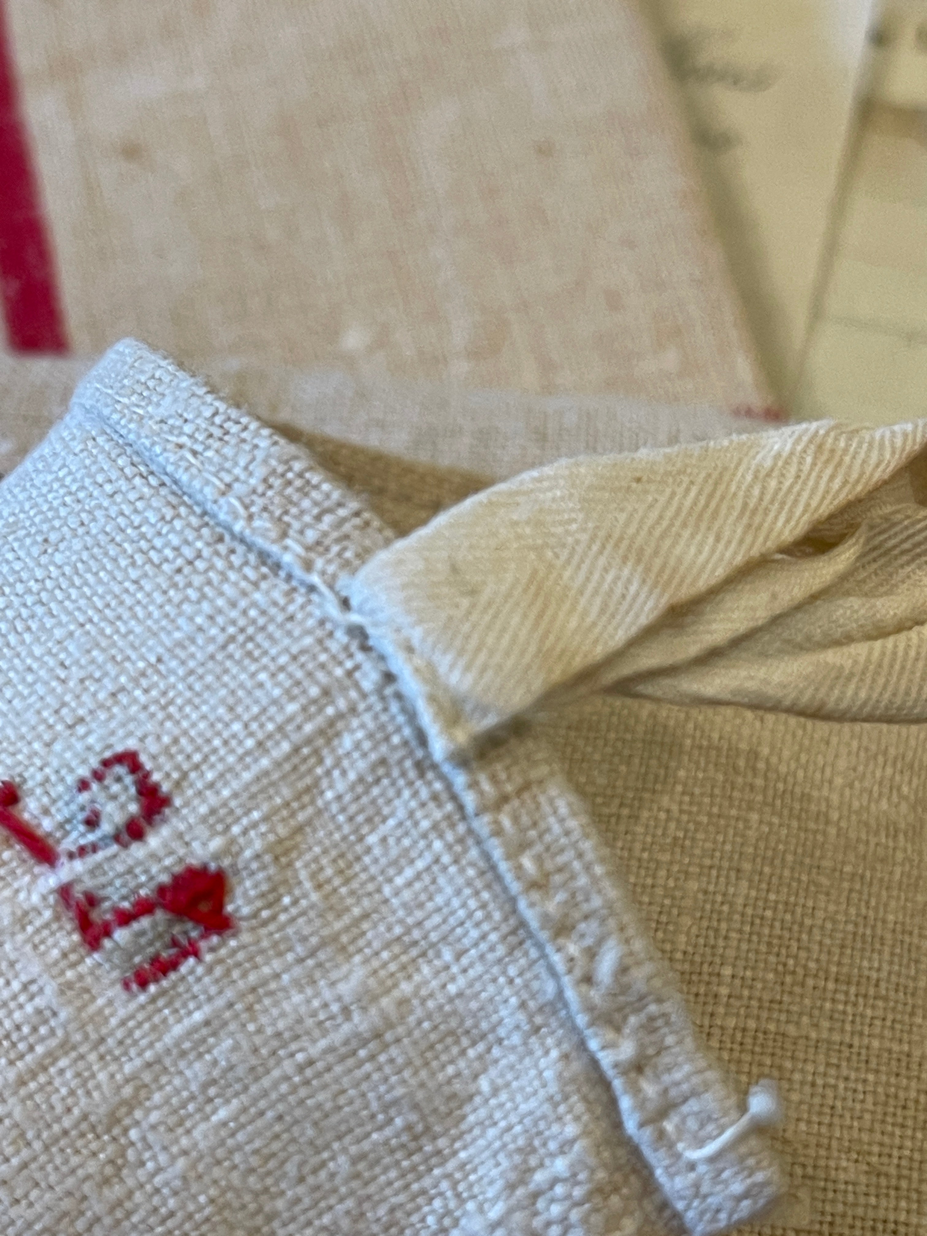Antique Linen/Hemp Red Striped Torchon from the Farm Stitched HP