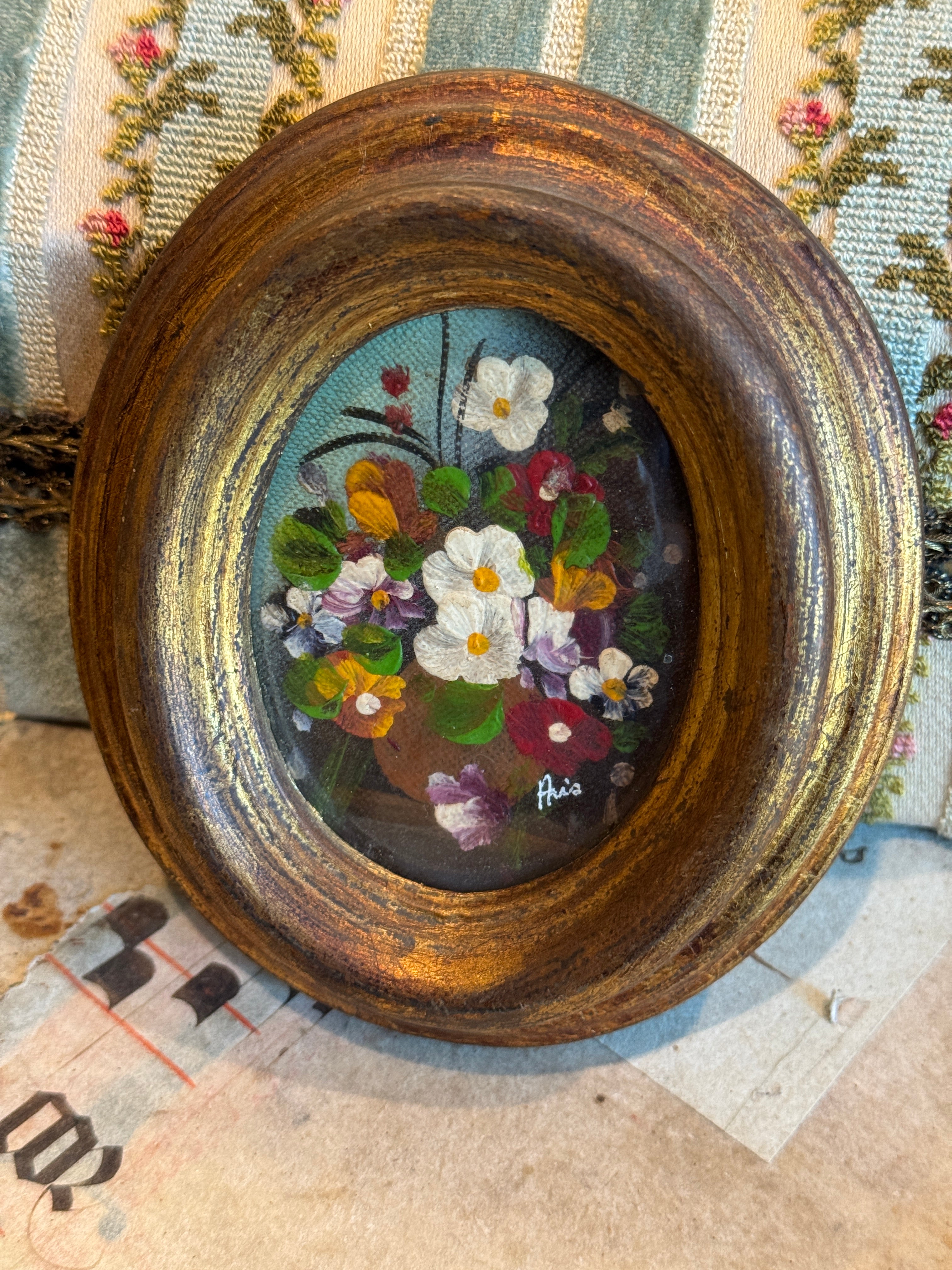 Lovely Antique French Miniature Oil Painting