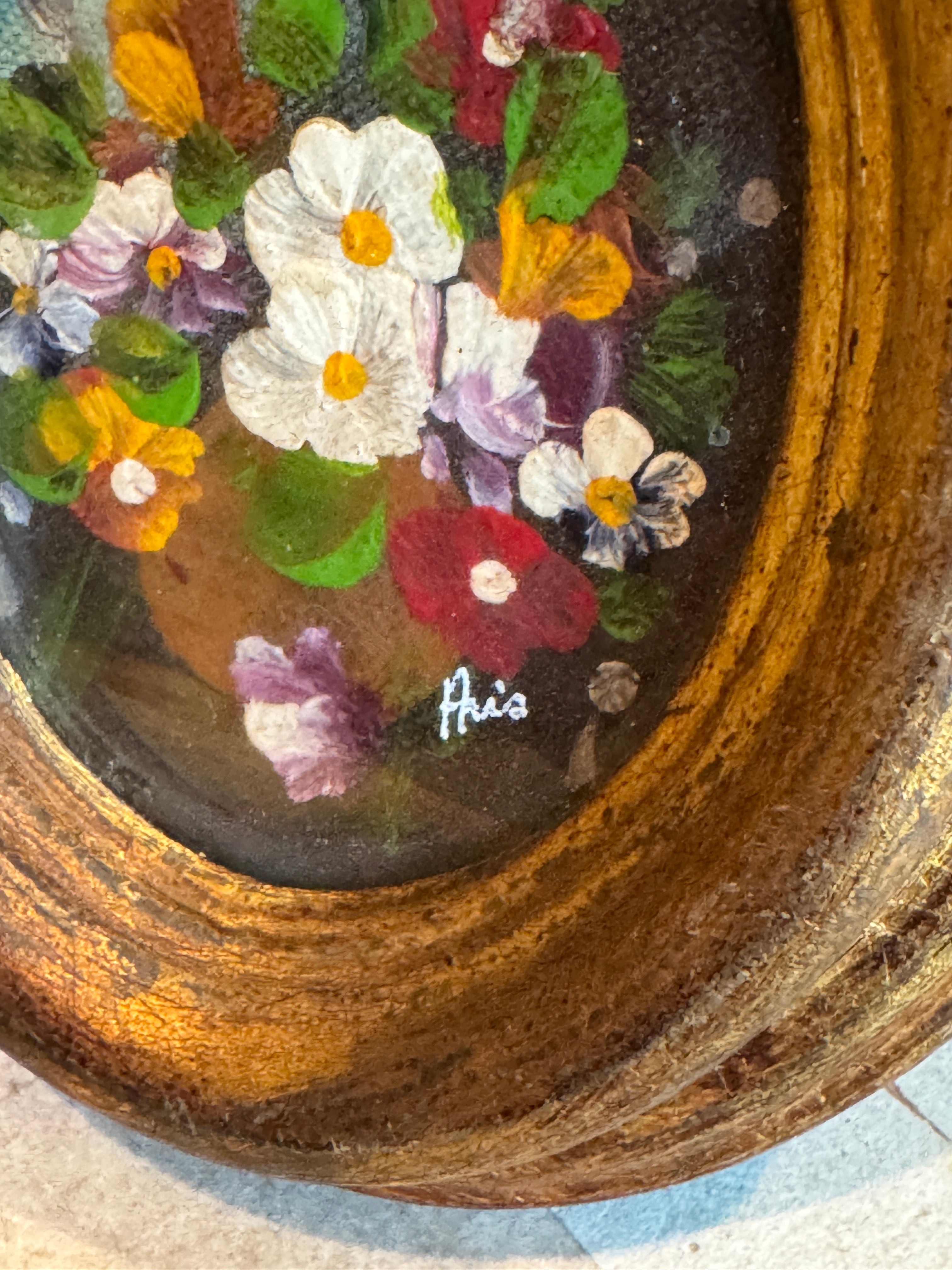 Lovely Antique French Miniature Oil Painting