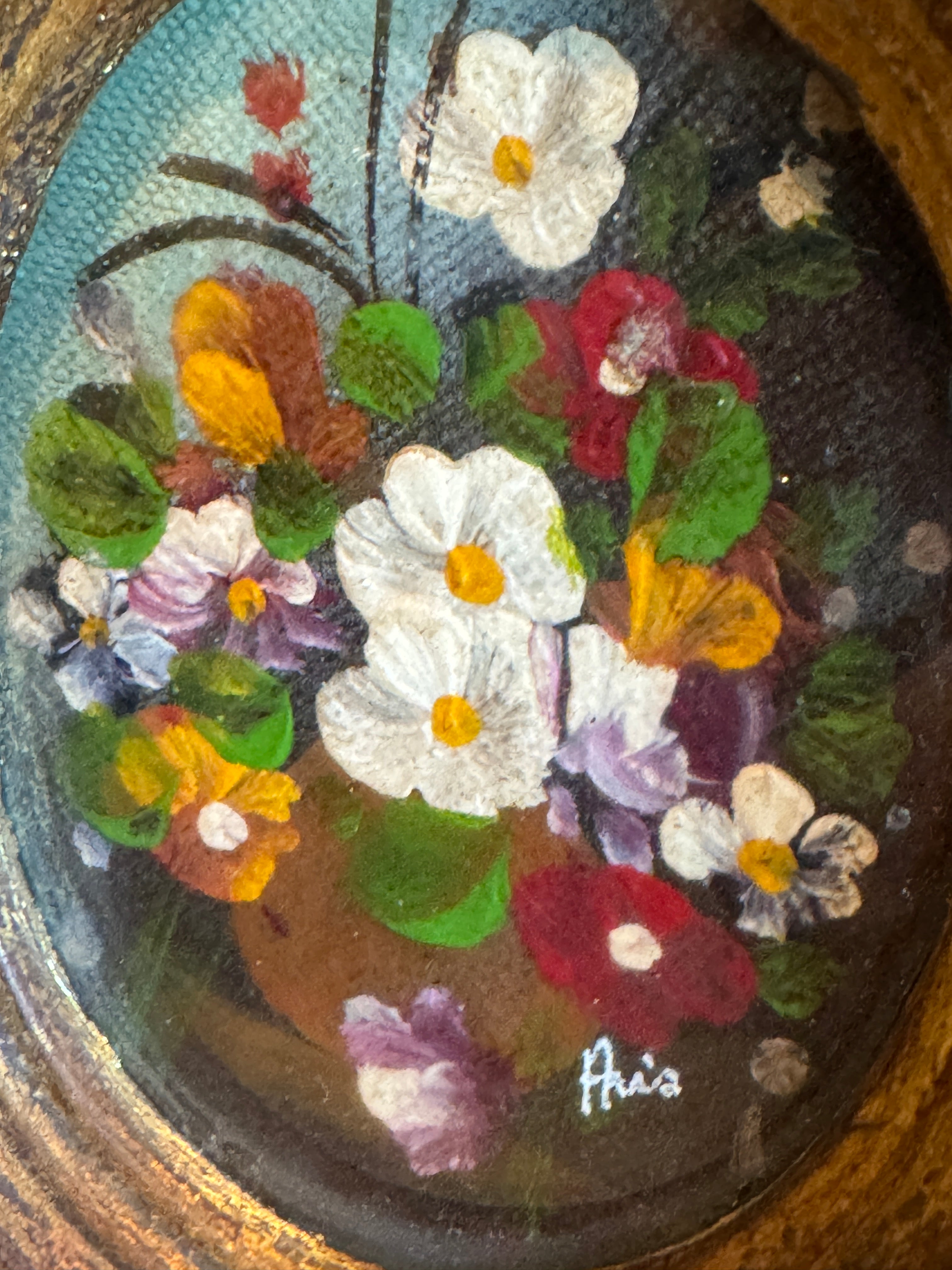 Lovely Antique French Miniature Oil Painting