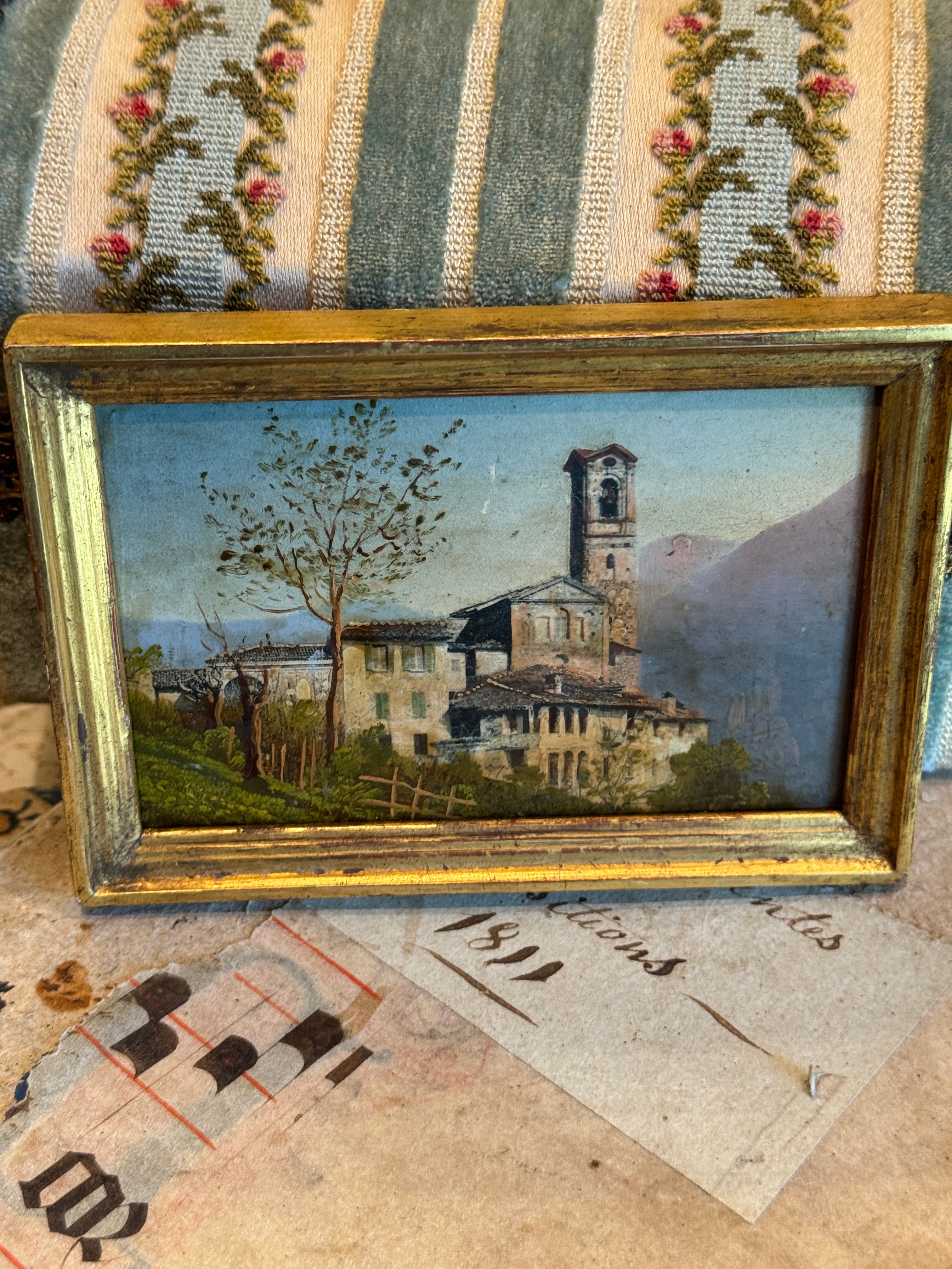 Original Antique French MINIATURE Oil Painting