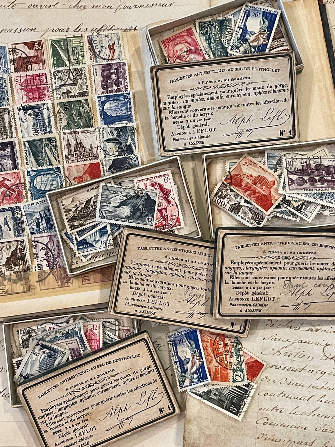 Original Antique French Medicine Paper Boxes with Stamps