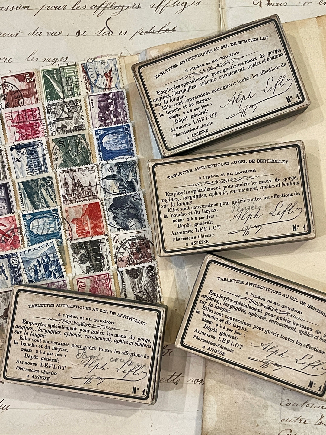 Original Antique French Medicine Paper Boxes with Stamps