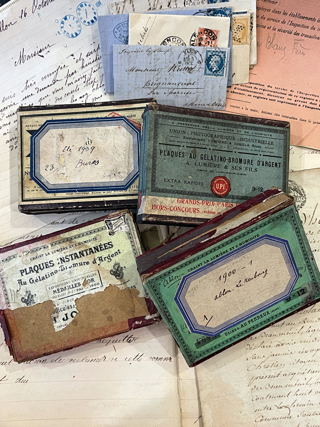 Original Antique French Paper Boxes - Set C