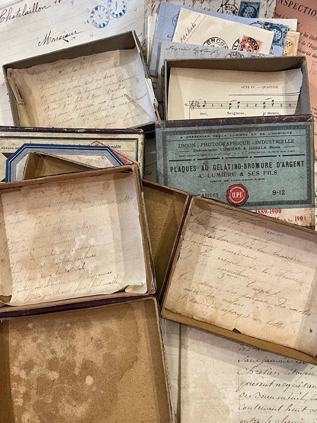 Original Antique French Paper Boxes - Set C
