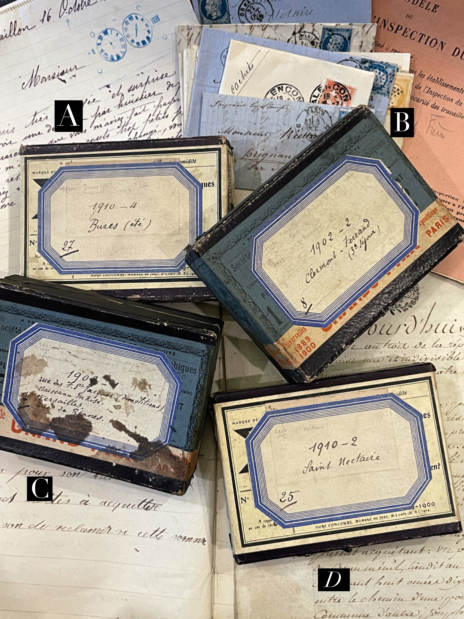 Original Antique French Paper Boxes - Set B