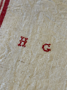 Antique Linen/Hemp Red Striped Torchon  - HG