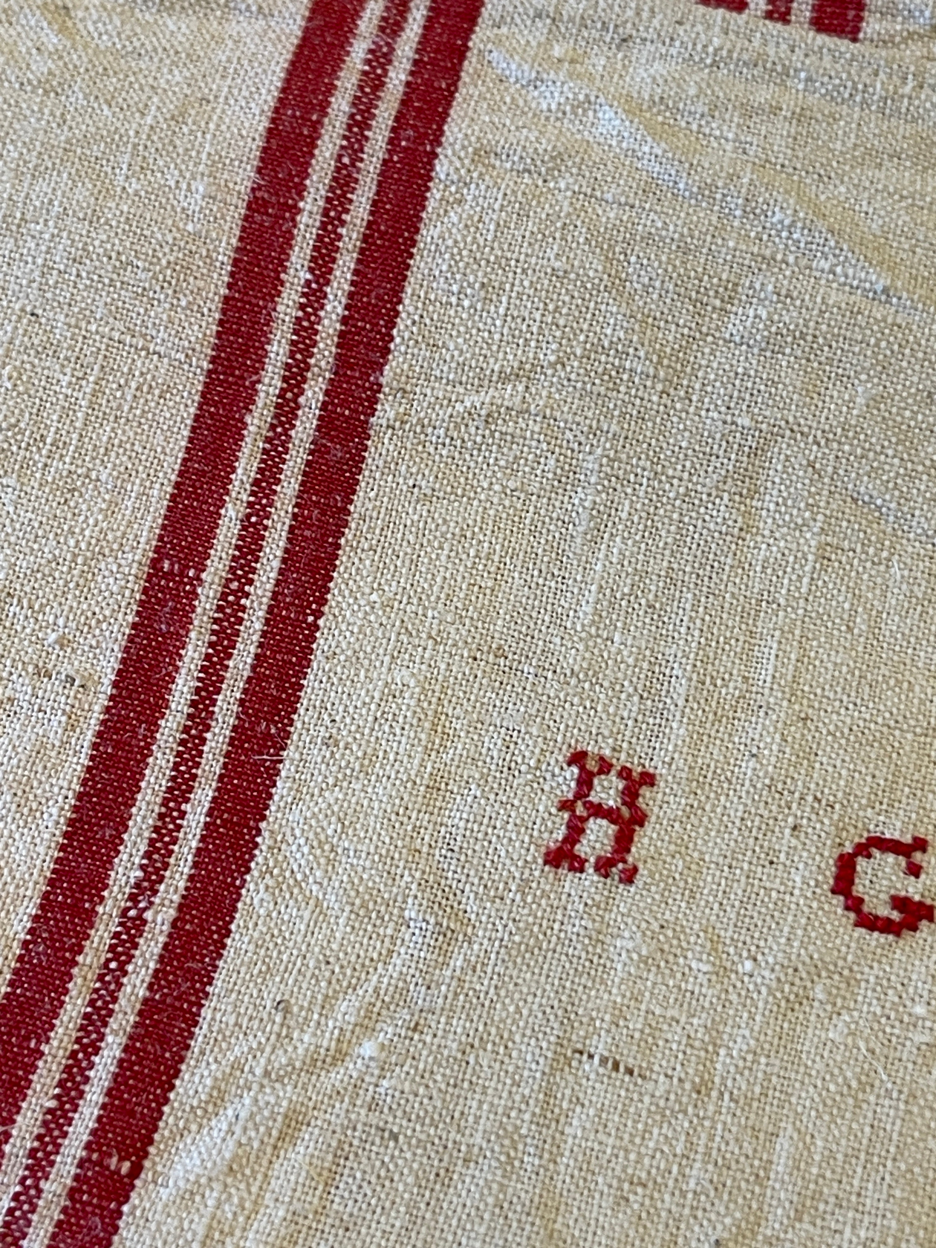 Antique Linen/Hemp Red Striped Torchon  - HG