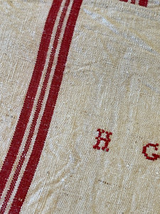 Antique Linen/Hemp Red Striped Torchon  - HG