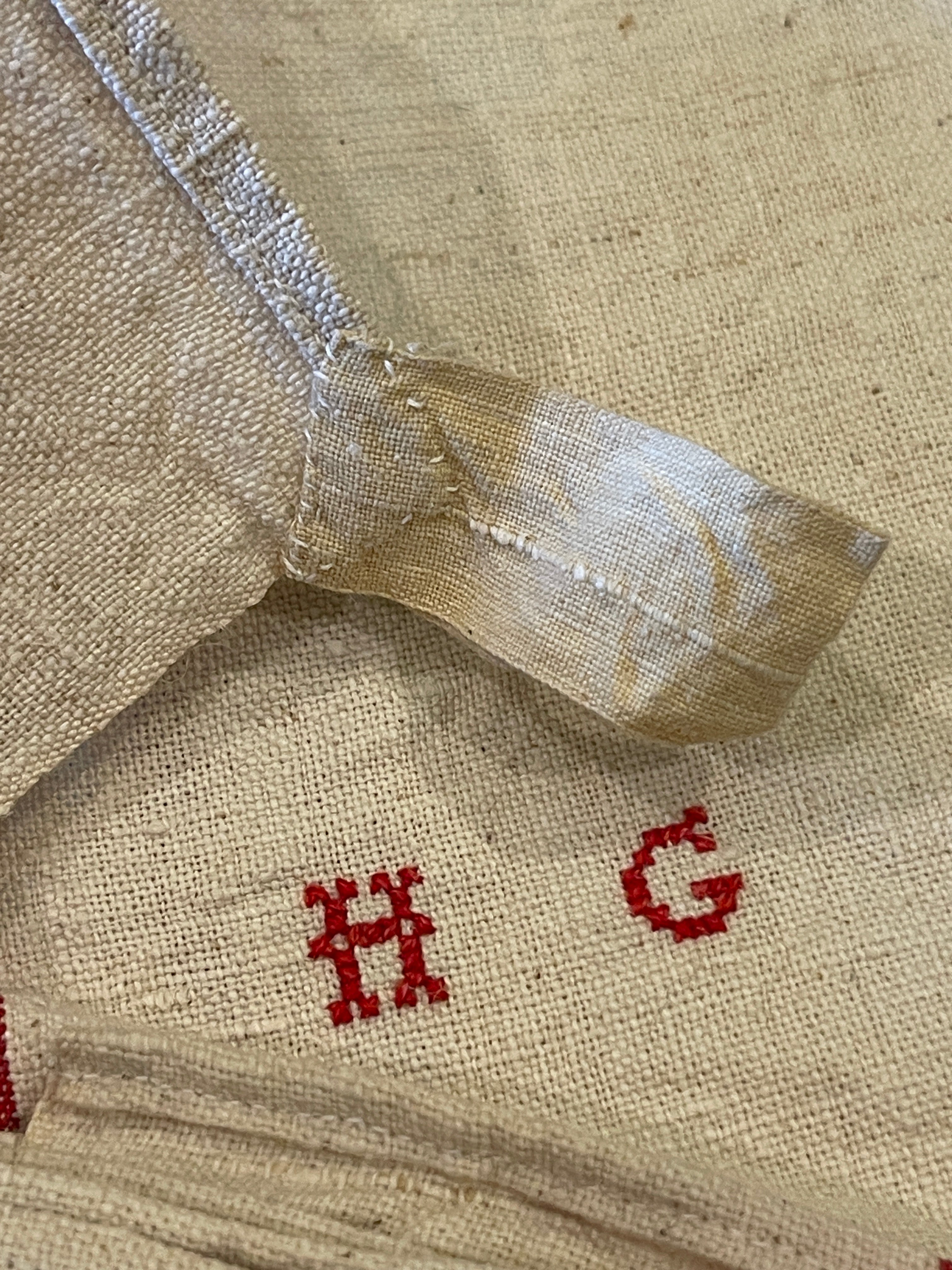 Antique Linen/Hemp Red Striped Torchon  - HG