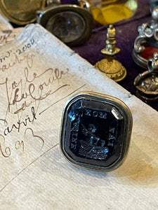 Antique Victorian Glass Seal Fob with  MOTTO" MON DESIRE" 1850'S