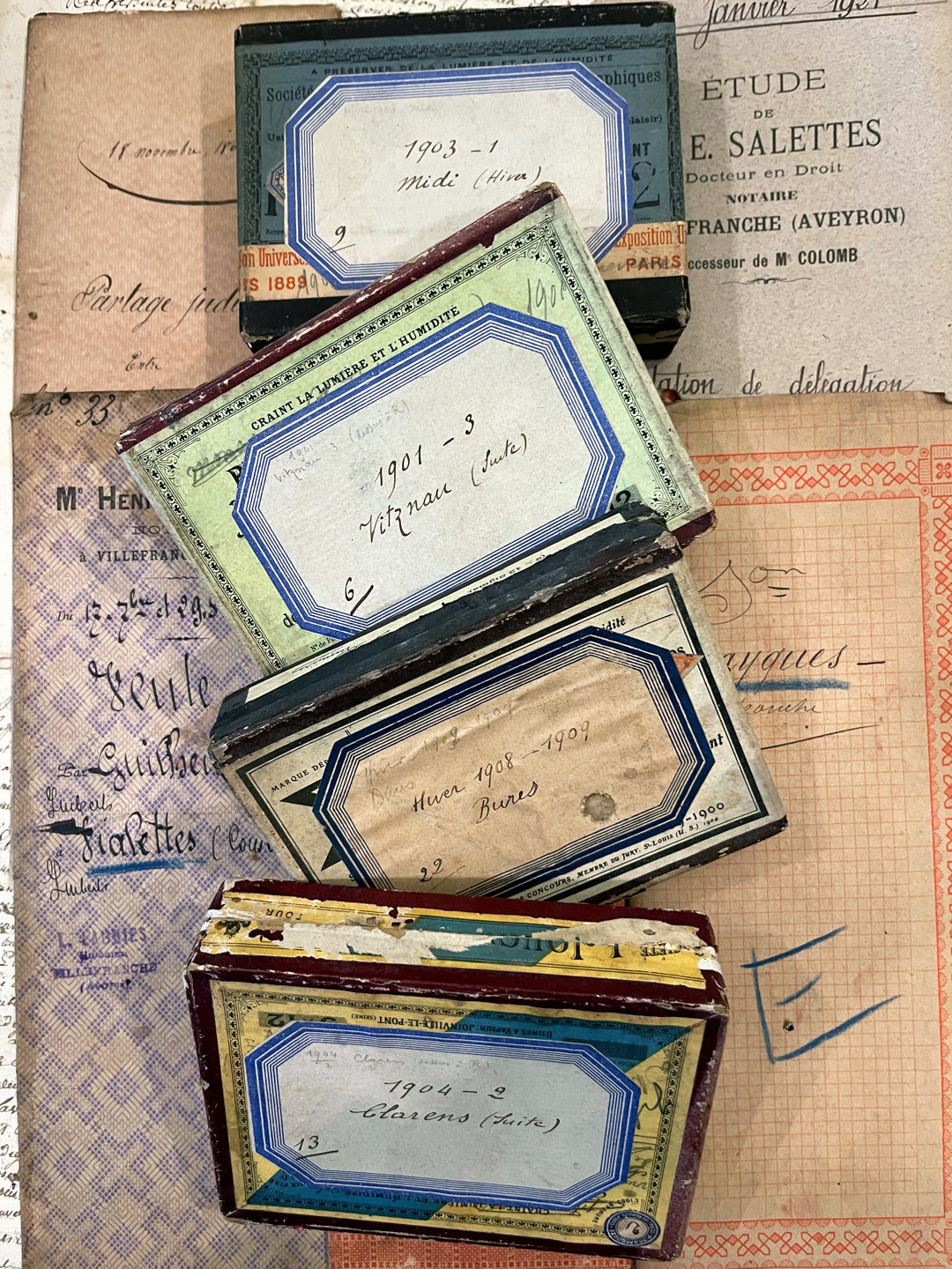 Original Antique French Paper Boxes - Set D