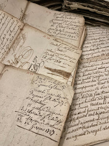 STUNNING 1700's Stamped Antique French Script Document Pages