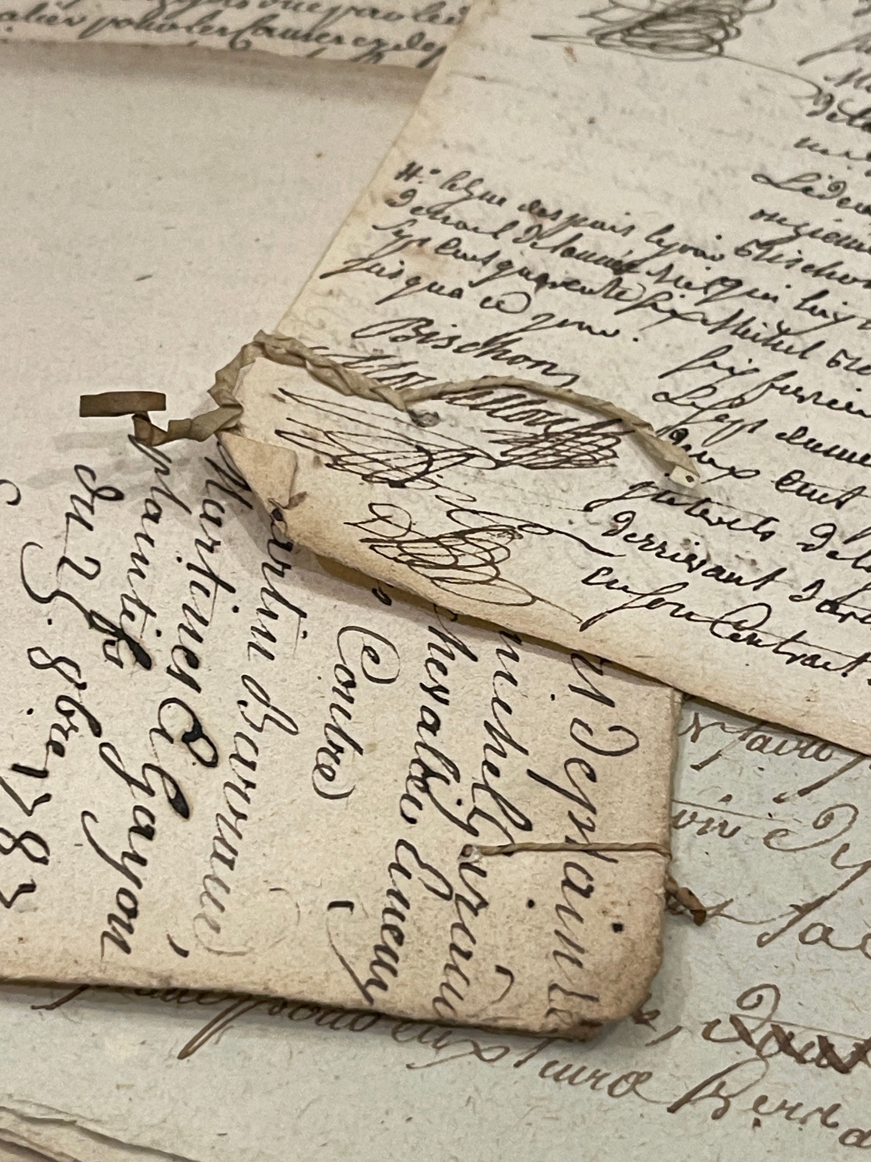 BEAUTIFUL 1700's Stamped and Stitched French Script Documents