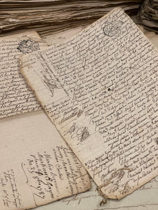 BEAUTIFUL 1700's Stamped and Stitched French Script Documents