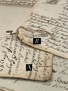 BEAUTIFUL 1700's Stamped and Stitched French Script Documents