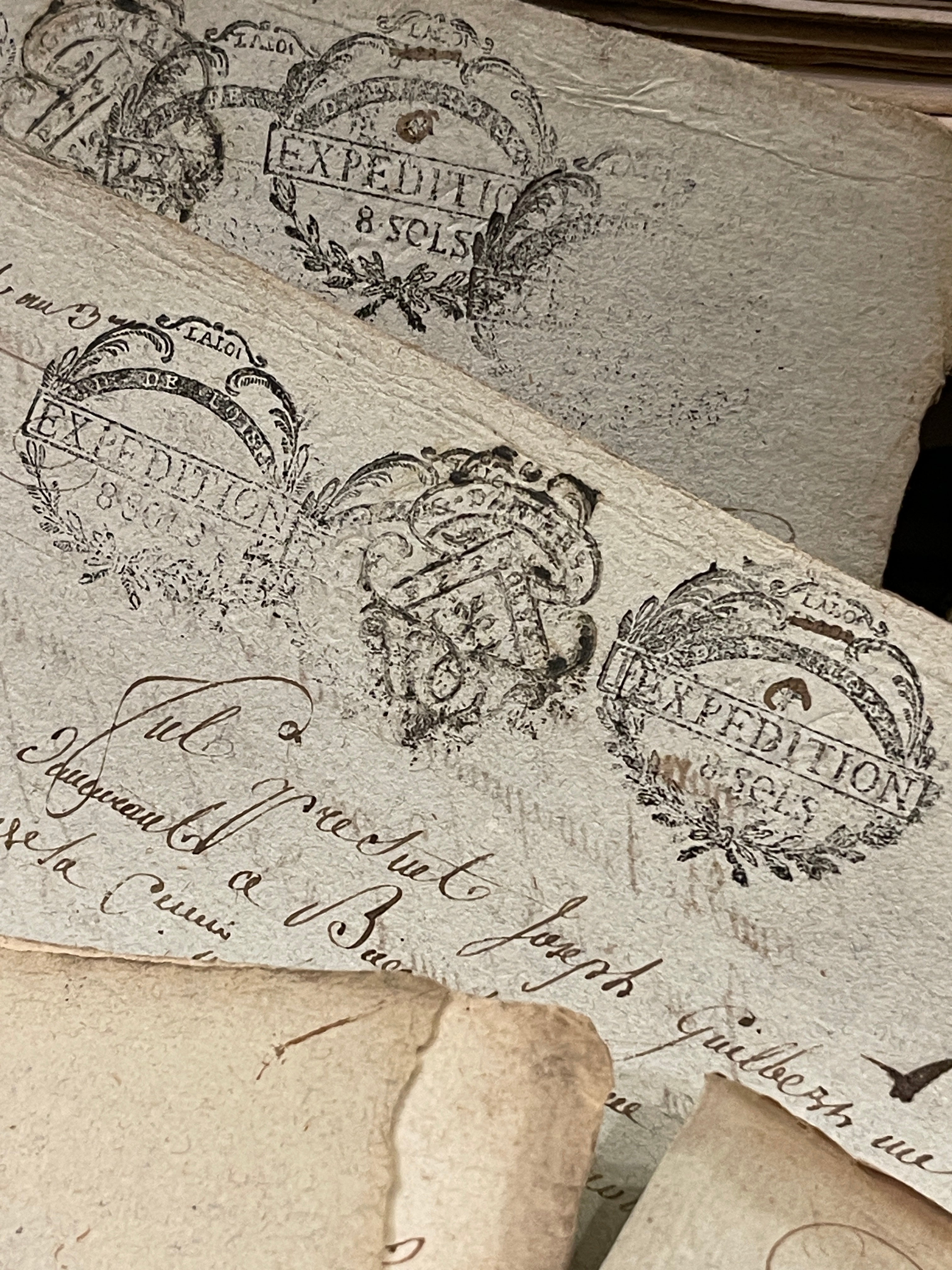 Fantastic TRIPLE Stamped 1700's  Antique French Script Document Pages
