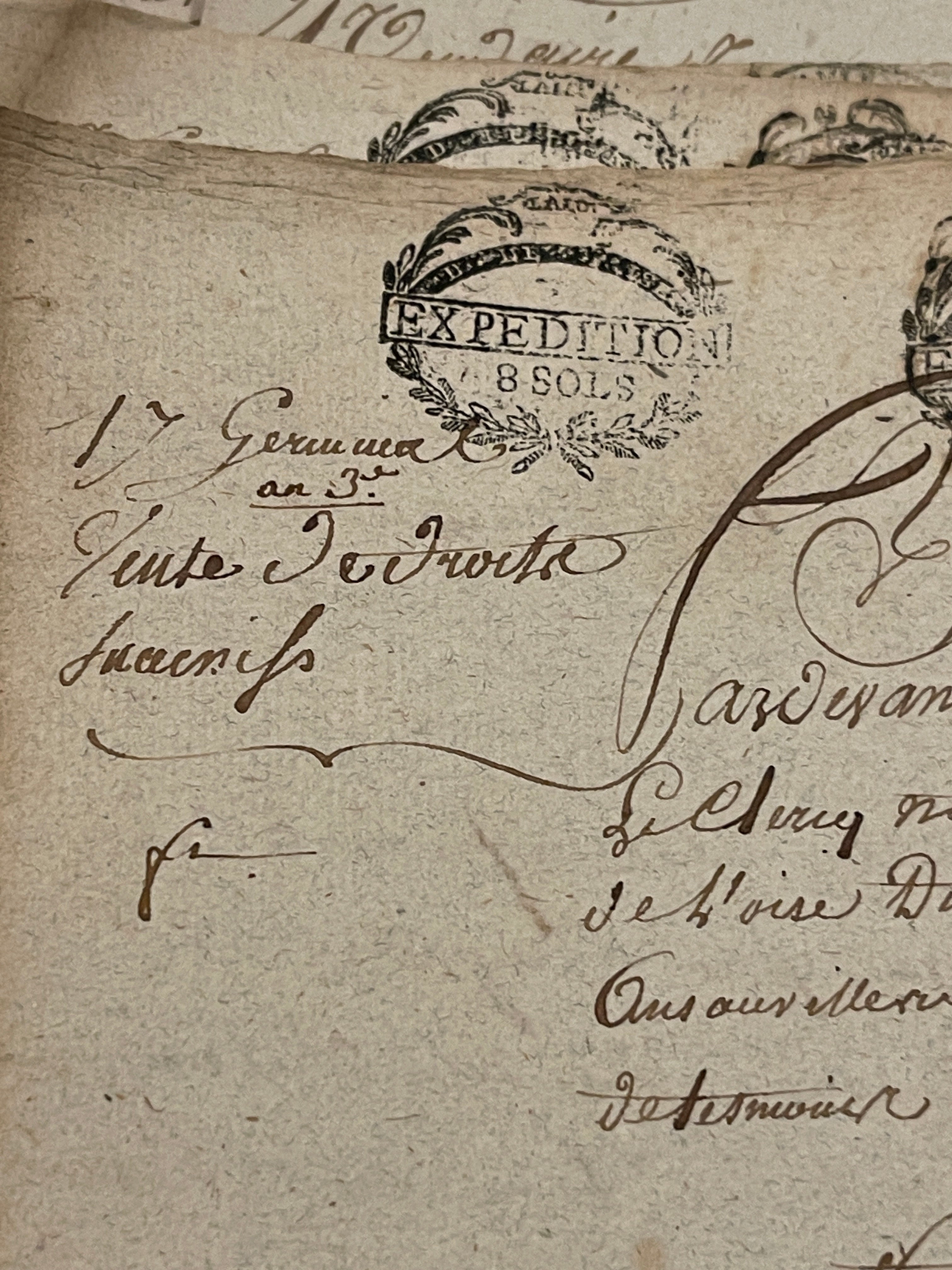 Fantastic TRIPLE Stamped 1700's  Antique French Script Document Pages