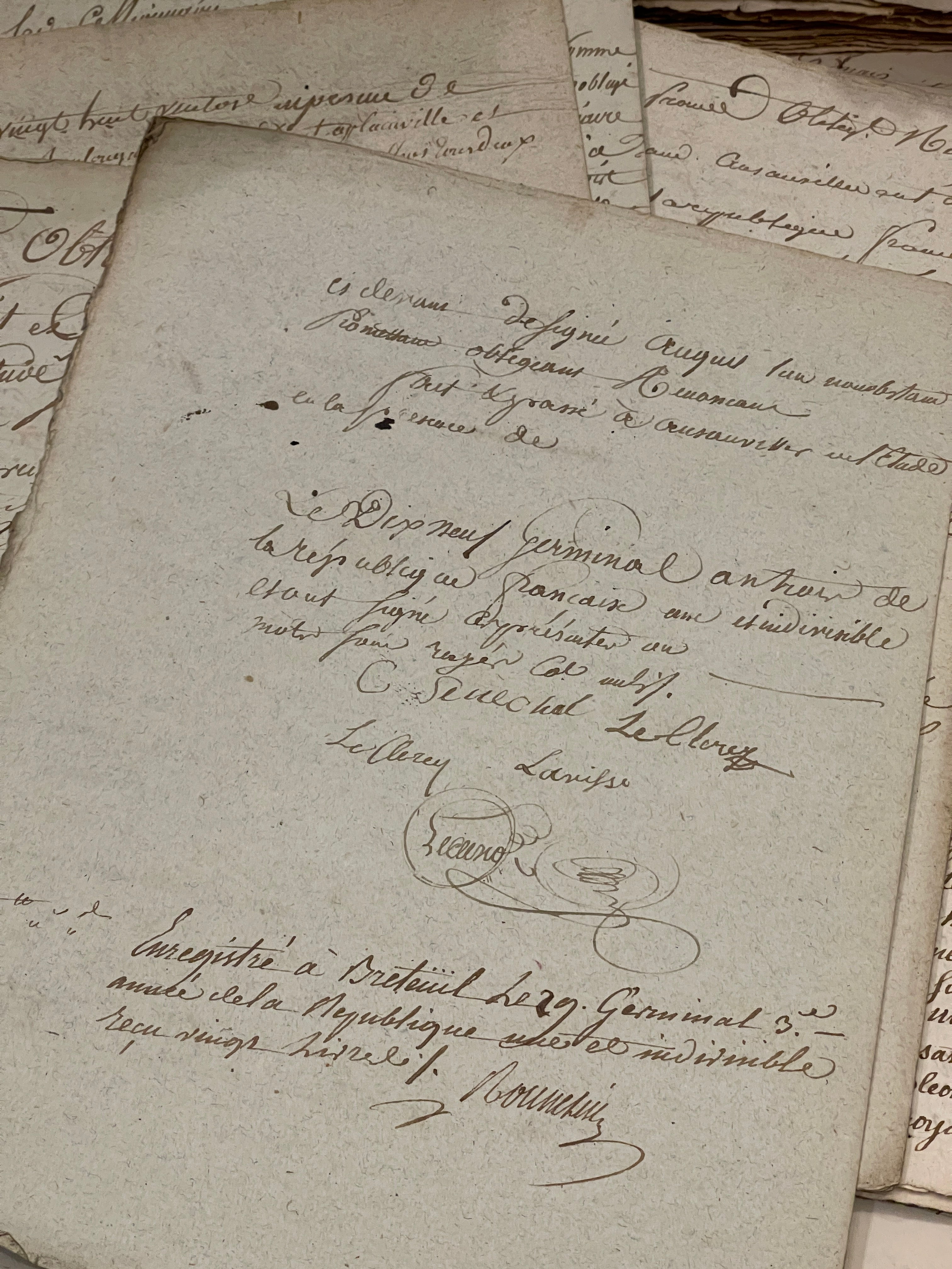 Fantastic TRIPLE Stamped 1700's  Antique French Script Document Pages