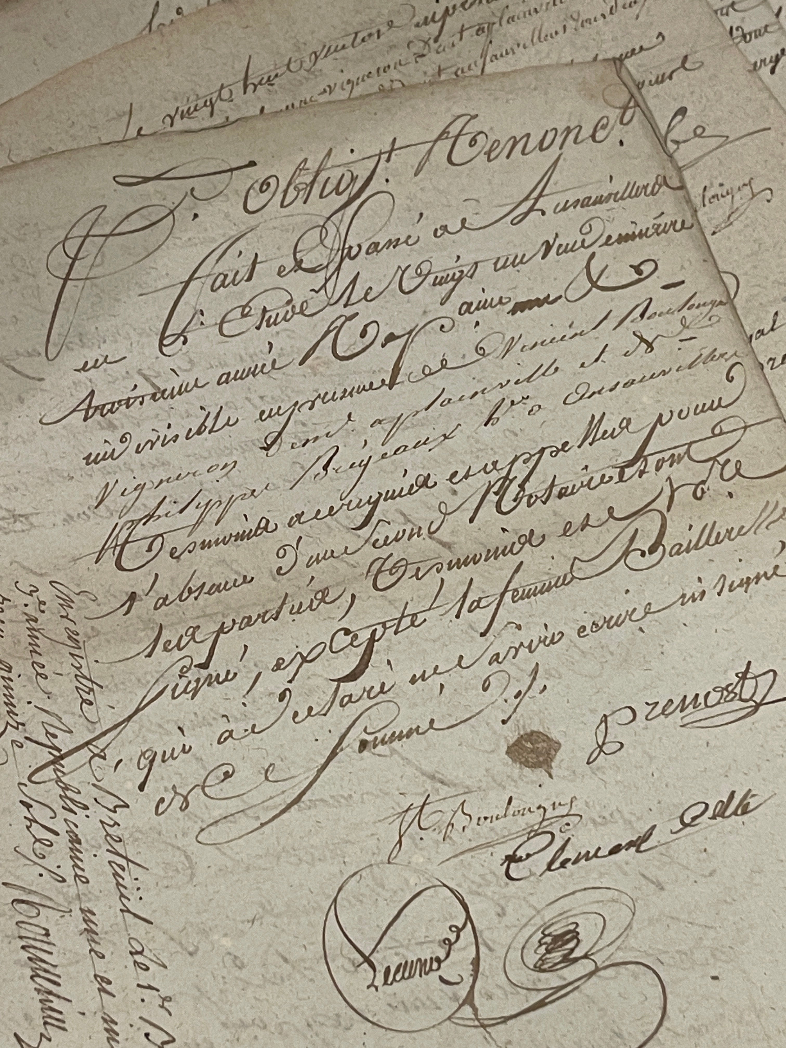 Fantastic TRIPLE Stamped 1700's  Antique French Script Document Pages